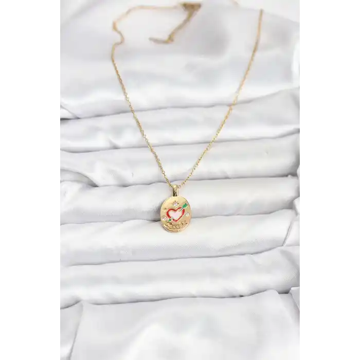316L Çelik Zincir Gold Renk Kalp Figürlü Kadın Kolye