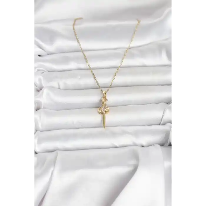 316L Çelik Zincir Gold Renk Kılıç Model Kadın Kolye