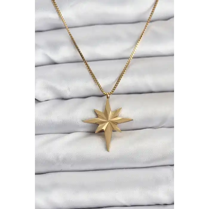 316L Çelik Zincir Gold Renk Kutup Yıldızı Model 60 cm Zincir Kadın Kolye