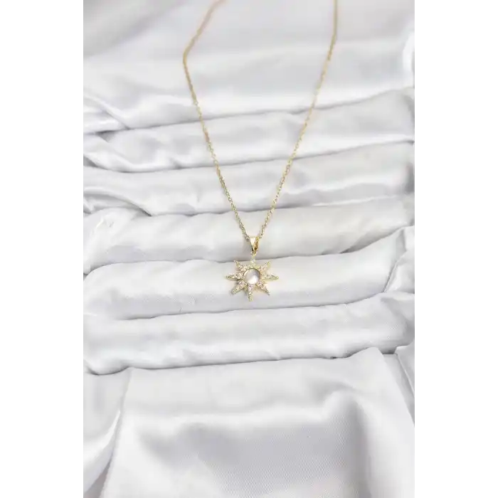316L Çelik Zincir Gold Renk Kutup Yıldızı Model Zirkon Taşlı Kadın Kolye