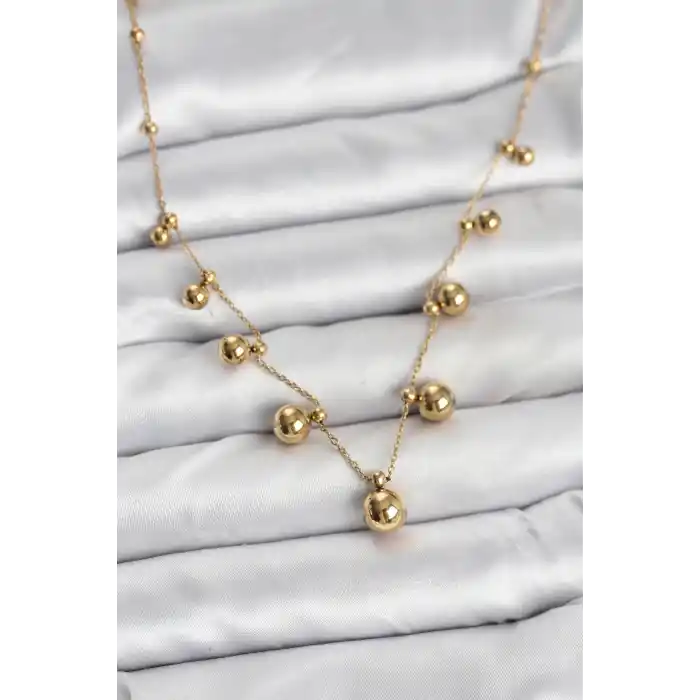 316L Çelik Zincir Gold Renk Topçuklu Kolye