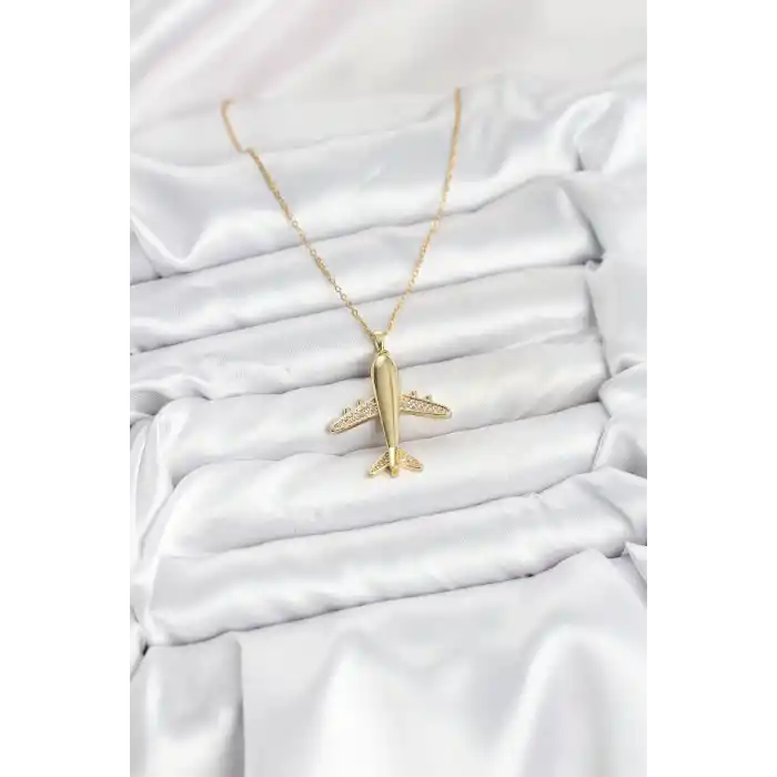 316L Çelik Zincir Gold Renk Uçak Model Kadın Kolye