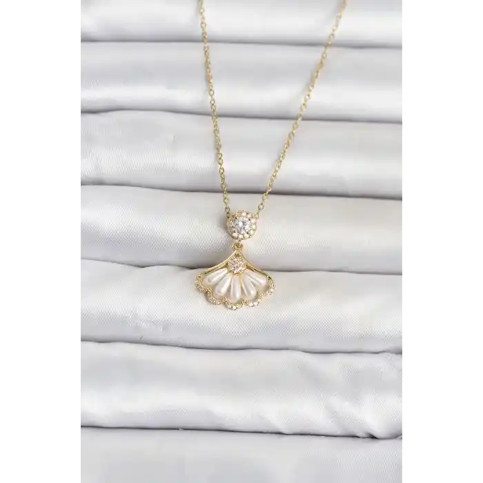 316L Çelik Zincir Gold Renk Yelpaze Model Kadın Kolye