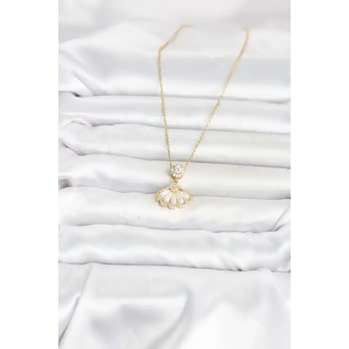 316L Çelik Zincir Gold Renk Yelpaze Model Kadın Kolye