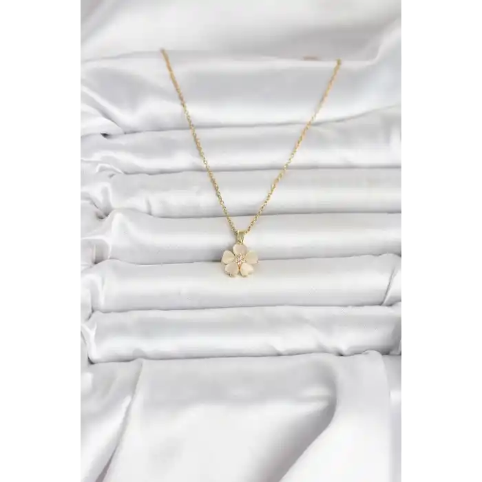 316L Çelik Zincir Gold Renk Yonca Model Kadın Kolye