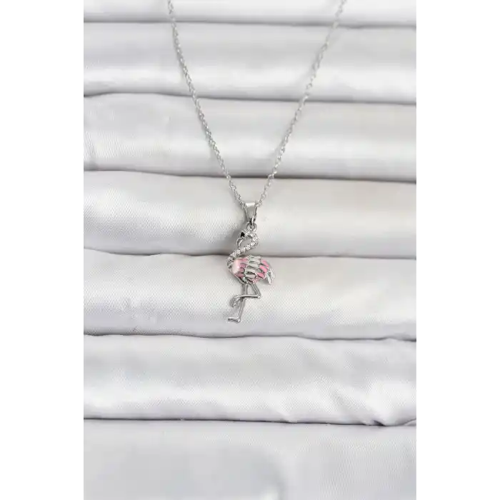 316L Çelik Zincir Gümüş Renk Flamingo Model Kadın Kolye