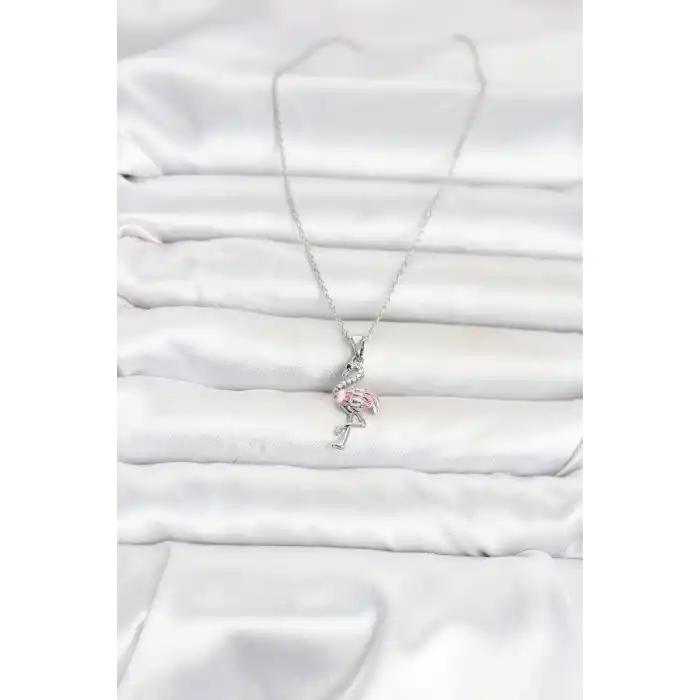 316L Çelik Zincir Gümüş Renk Flamingo Model Kadın Kolye