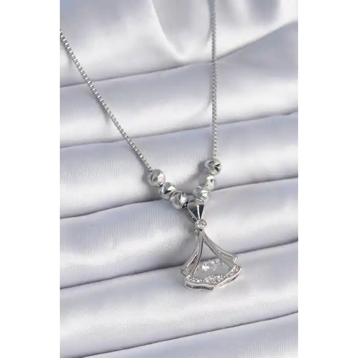316L Çelik Zincir Gümüş Renk Gingko Yaprağı Model Zirkon Taş Detay Kadın Kolye