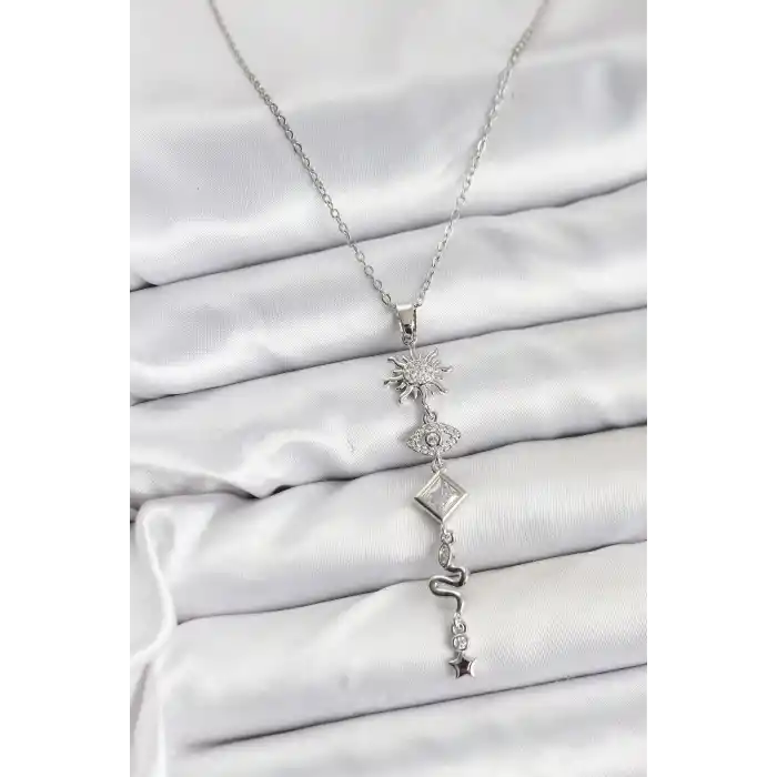 316L Çelik Zincir Gümüş Renk Güneş ve Enerji Model Kadın Y Kolye