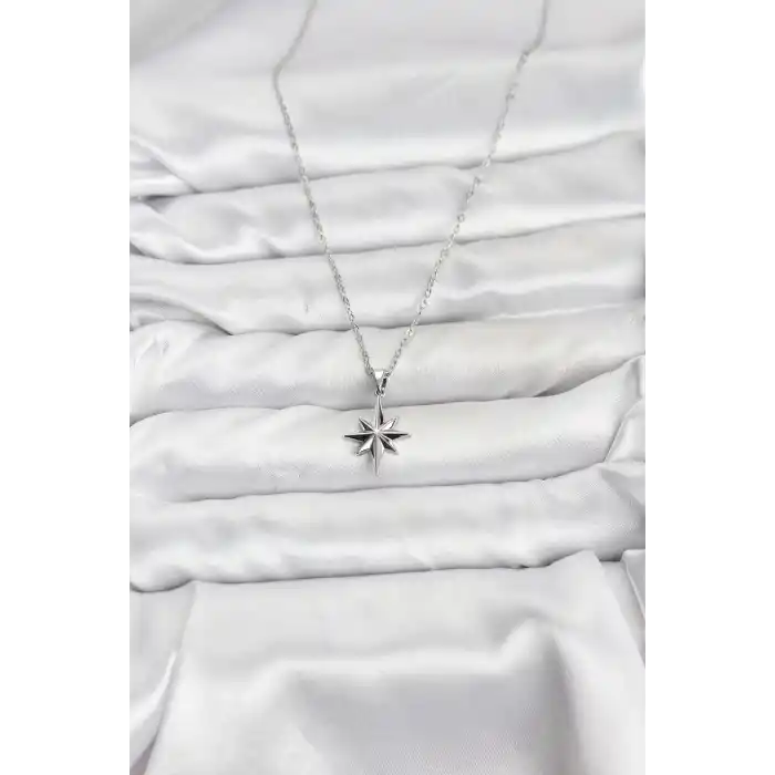316L Çelik Zincir Gümüş Renk Kutup Yıldızı Model Kadın Kolye