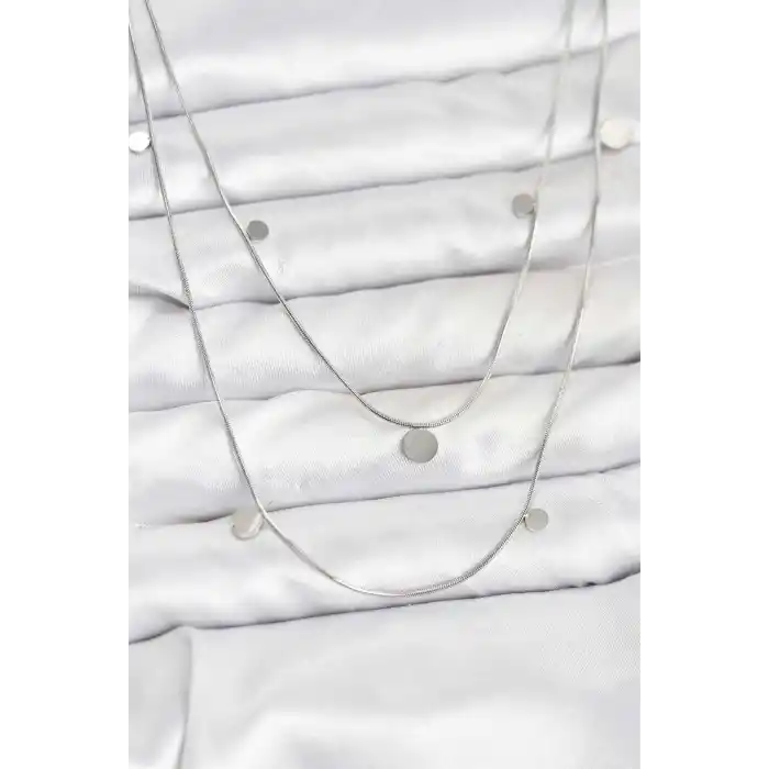 316L Çelik Zincir Gümüş Renk Pullu Kadın Kolye