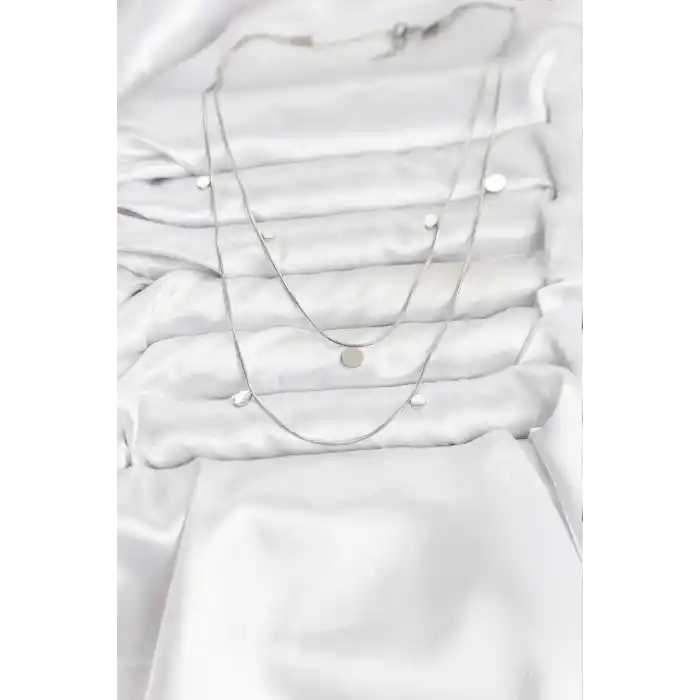 316L Çelik Zincir Gümüş Renk Pullu Kadın Kolye