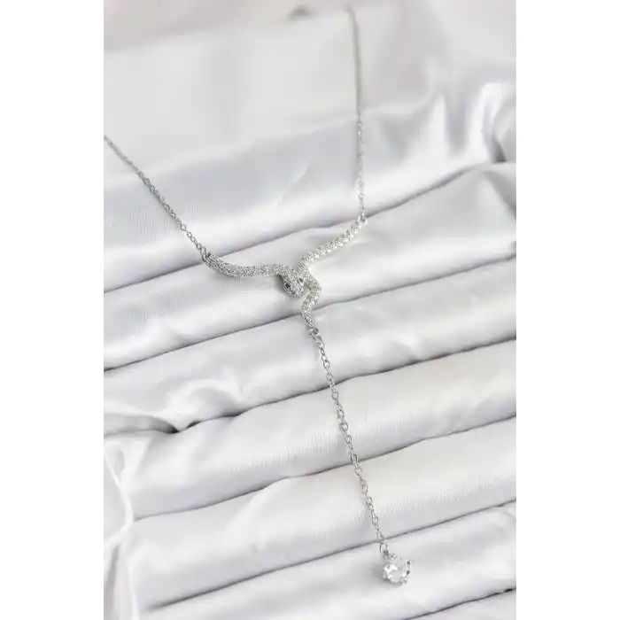 316L Çelik Zincir Gümüş Renk Yılan Model Y Kolye