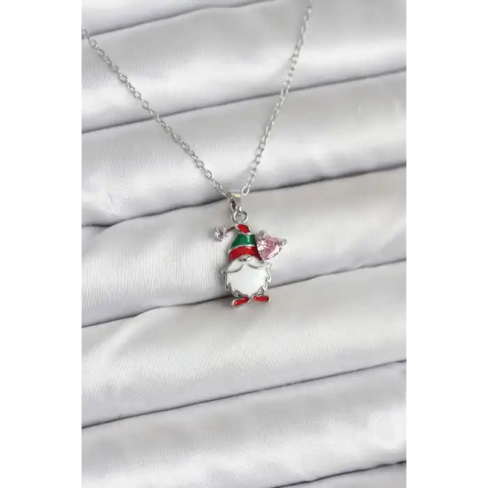 316L Çelik Zincir Gümüş Renk Yılbaşı Teması Kadın Kolye