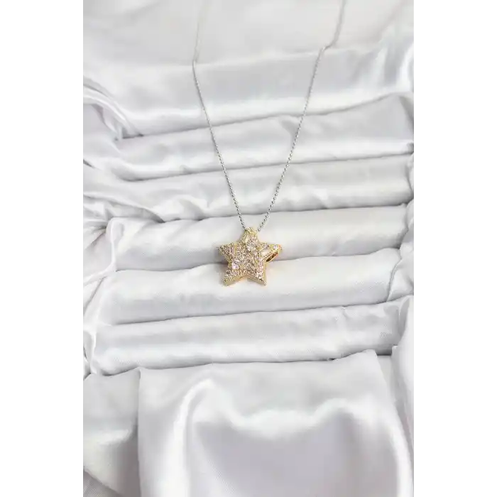 316L Çelik Zincir Gümüş Renk Zincirli Gold Yıldız Model Kadın Kolye