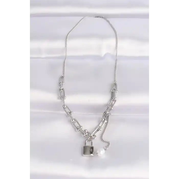 316L Çelik Zincir Gümüş Renk Zincirli Love Yazılı Kilit Kolye