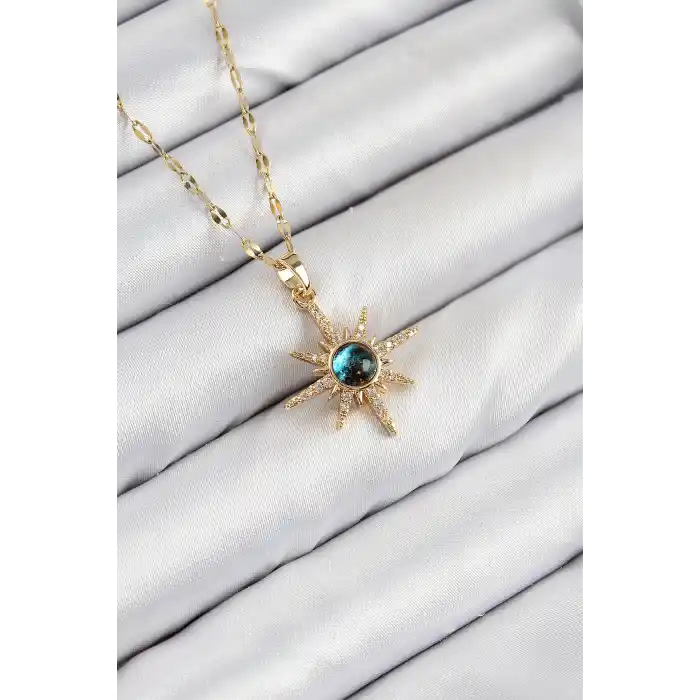 316L Çelik Zirkon Taşlı Kutup Yıldızı Model Gold Renk Kadın Kolye