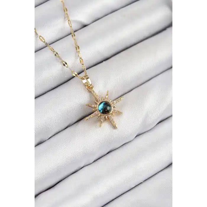 316L Çelik Zirkon Taşlı Kutup Yıldızı Model Gold Renk Kadın Kolye