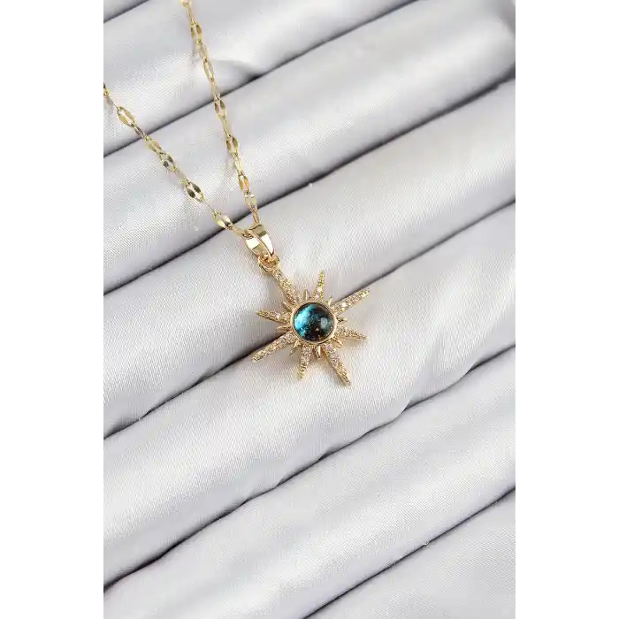 316L Çelik Zirkon Taşlı Kutup Yıldızı Model Gold Renk Kadın Kolye