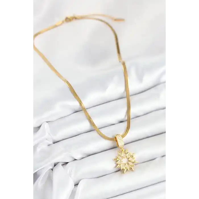 316L Çelik Zirkon Taşlı Yıldız Model Gold Renk Kadın Kolye