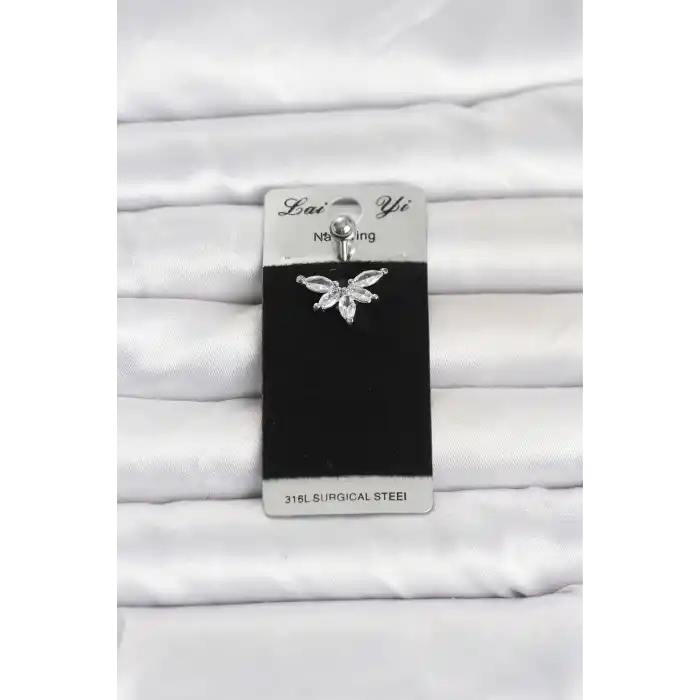 316L Cerrahi Çelik Zirkon Taşlı Göbek Piercing