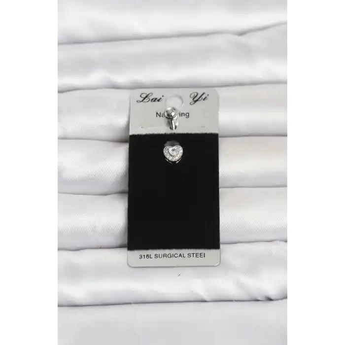 316L Cerrahi Çelik Zirkon Taşlı Kalp Model Göbek Piercing