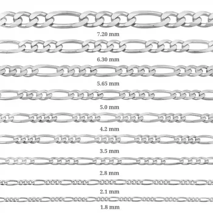 3.5 mm Gümüş Figaro Zincir - 100 mikron
