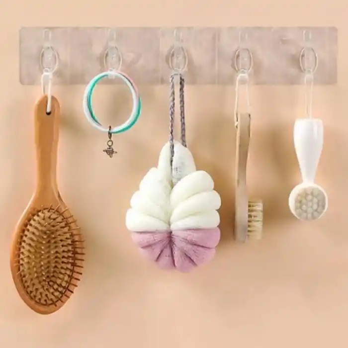 5li Kendinden Yapışkanlı Güçlü Şeffaf Askılık - Kapı Arkası Mutfak Duvar Banyo Askı