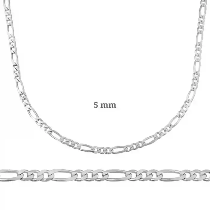 5 mm Gümüş Figaro Zincir - 140 mikron