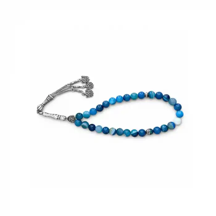 Mavi Hareli Akik Tesbih – 8 mm Küre Kesim