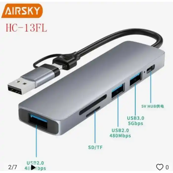 Airsky Hc13Fl 5 İn 1 Usb Type-C 2 İn 1 Çevirici