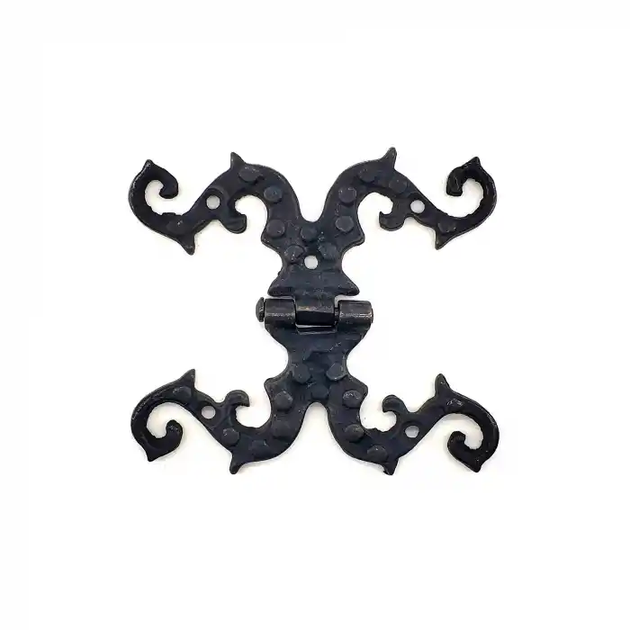 Antika Tarz Dekoratif Pirinç Süslü Menteşe - 100x90 mm, Oksit