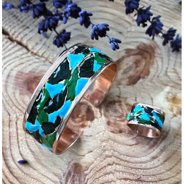 Bakır Bileklik Mineli Otantik Kelepçe Bileklik