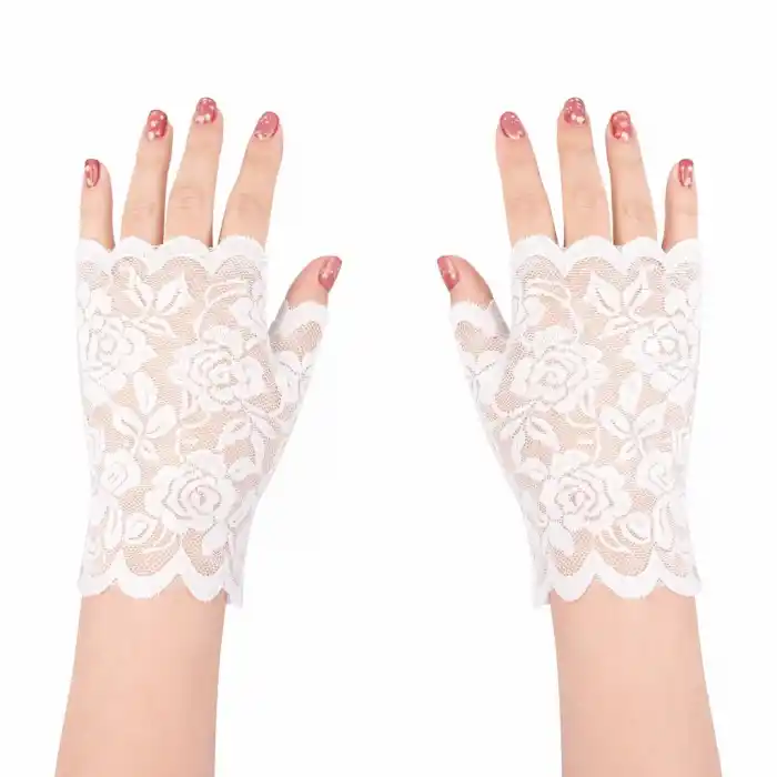 Beyaz Dantel Parmaksız Kısa Eldiven