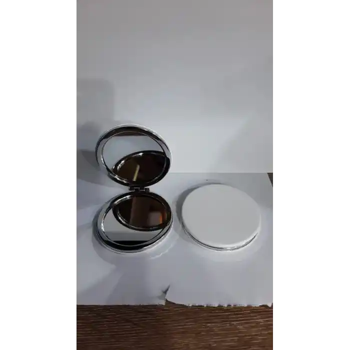 Beyaz Renk Büyüteçli Cep Aynası Yuvarlak