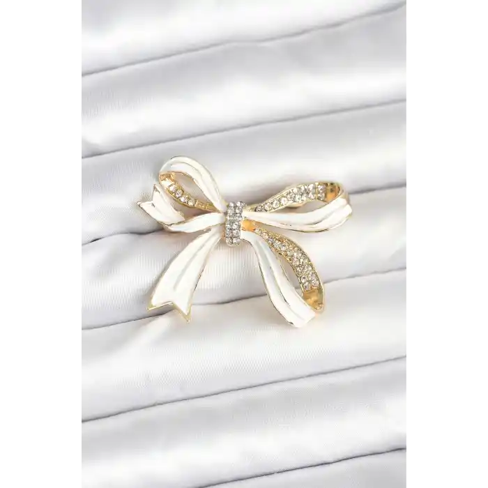 Beyaz Renk Fiyonk Model Broş