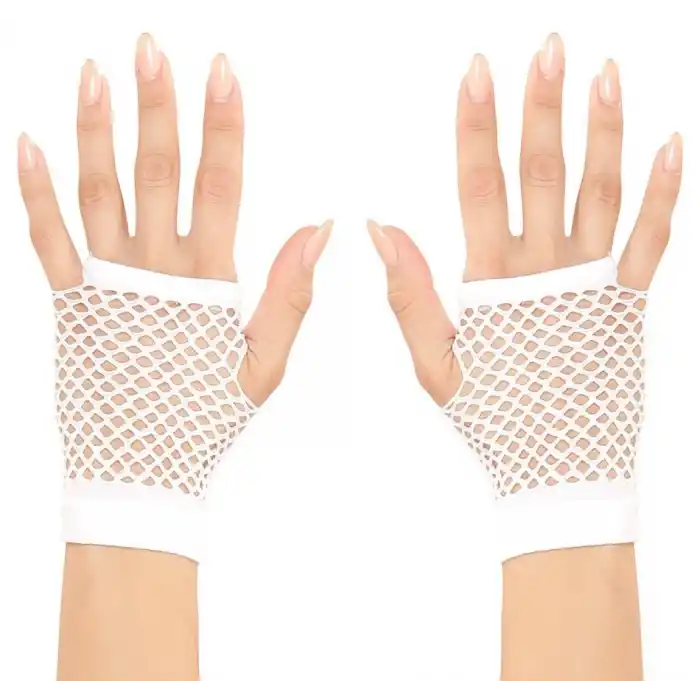 Beyaz Renk Kısa Boy Fileli Örgü Eldiven