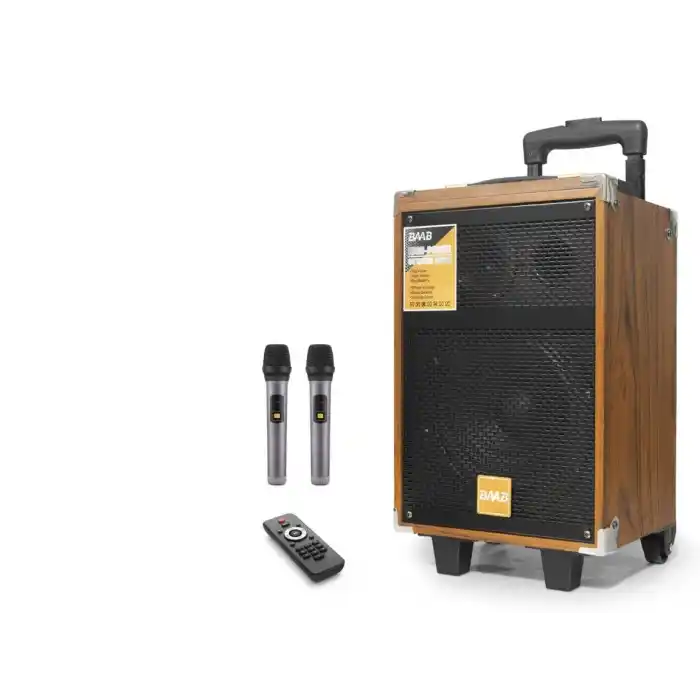 Bluetooth Hoparlör Fm Radyo 8 Inç Usb Tf Aux Çift Mikrofonlu Kumandalı - Ahşap BQ8