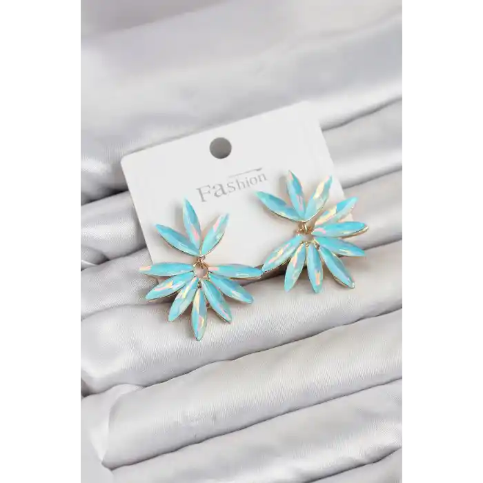 Buz Mavisi Renk Kristal Taşlı Lotus Model Kadın Küpe
