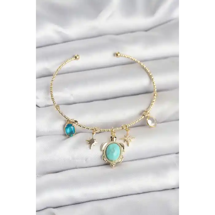 Caretta Caretta Charmlı Gold Renk Kadın Bileklik