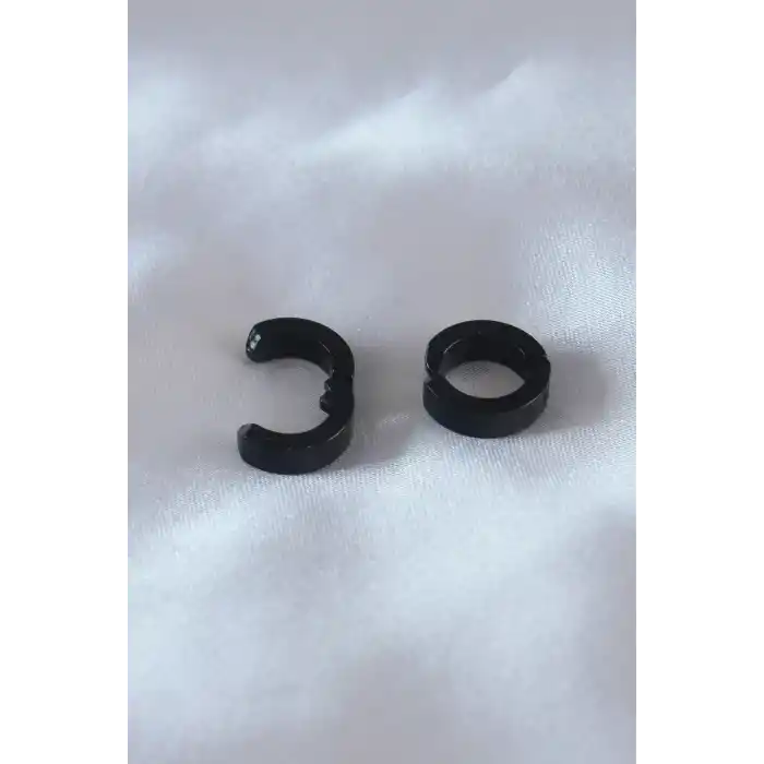 Çelik Siyah Renk Sıkıştırmalı Erkek Küpe