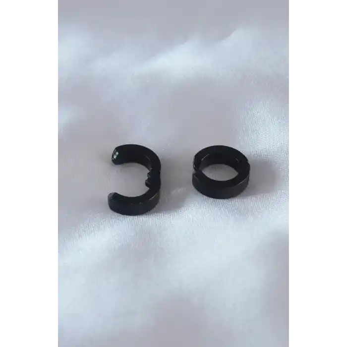 Çelik Siyah Renk Sıkıştırmalı Erkek Küpe