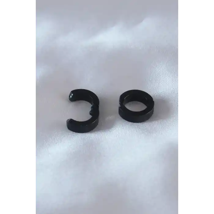 Çelik Siyah Renk Sıkıştırmalı Erkek Küpe