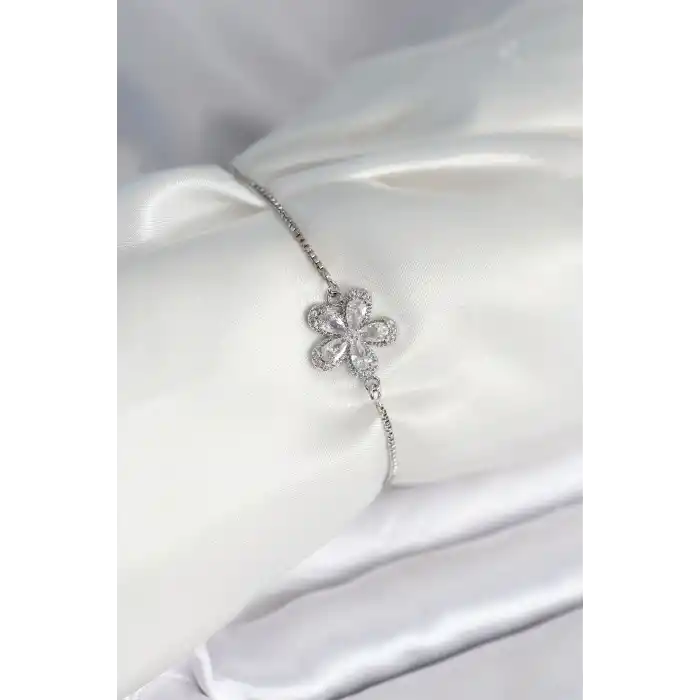 Çiçek Model Asansörlü Gümüş Renk Kadın Bileklik