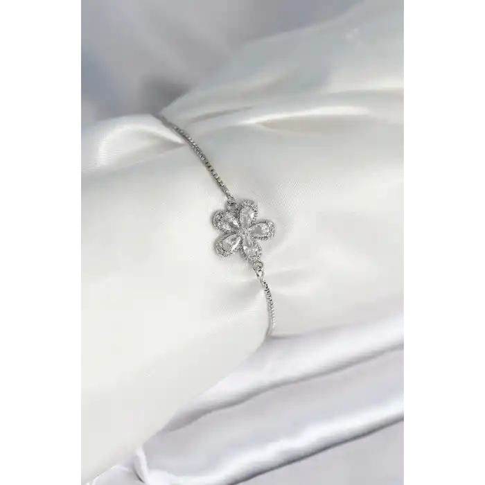 Çiçek Model Asansörlü Gümüş Renk Kadın Bileklik