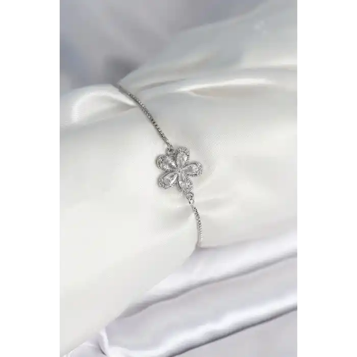 Çiçek Model Asansörlü Gümüş Renk Kadın Bileklik