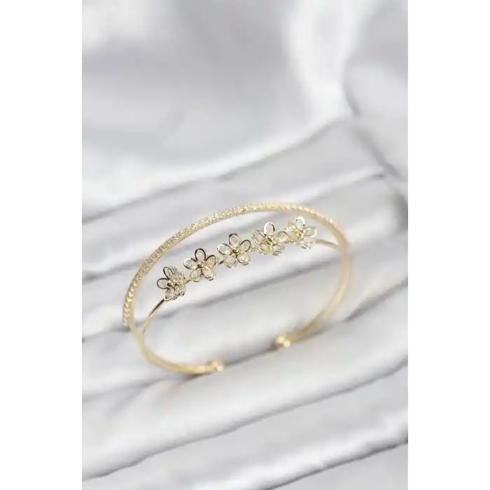 Çiçek Model Pirinç Gold Renk Kadın Bileklik