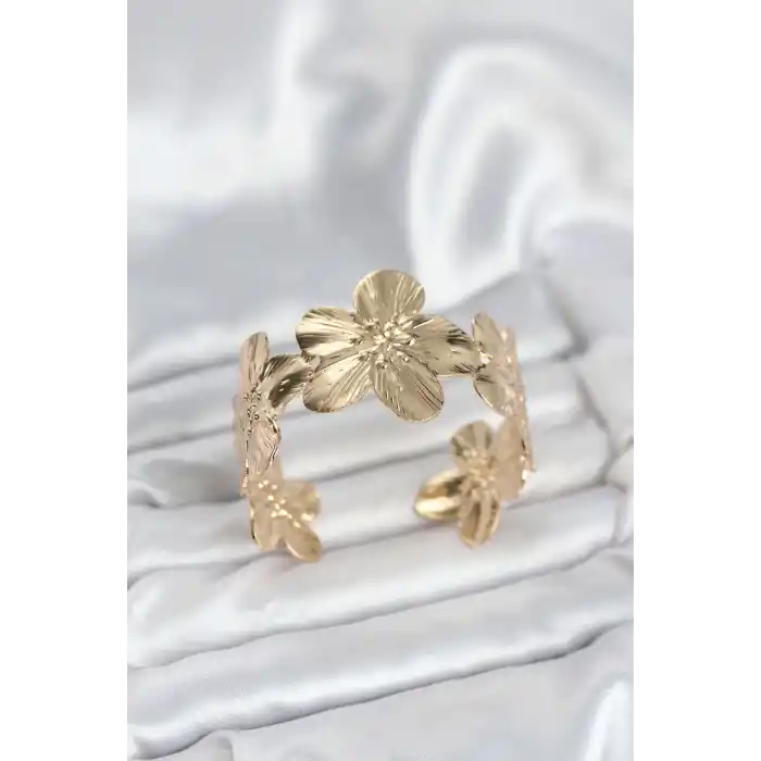 Çiçek Model Pirinç Levha Kadın Bileklik