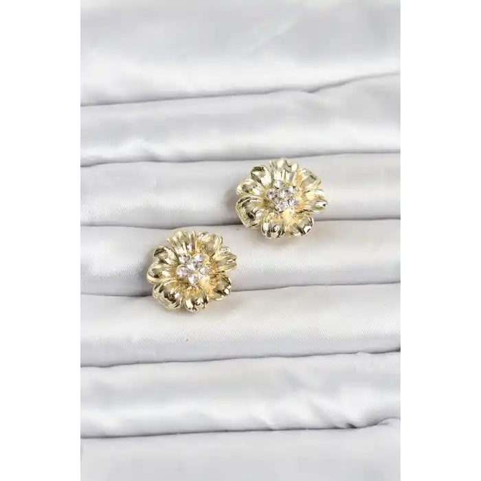 Çiçek Model Zirkon Taşlı Düğme veya Manşet Broşu