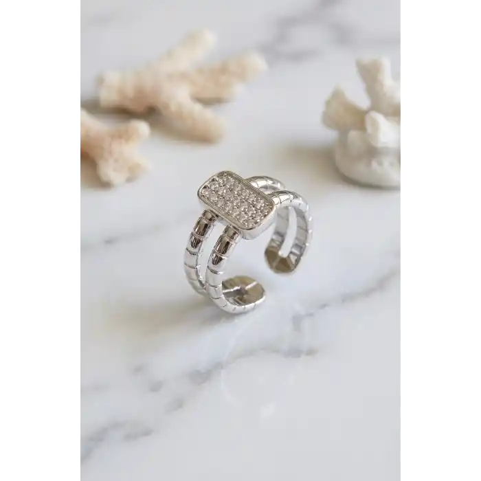 Clariss Parallel Luxury Zirkon Taşlı Gümüş Renk Yüzük